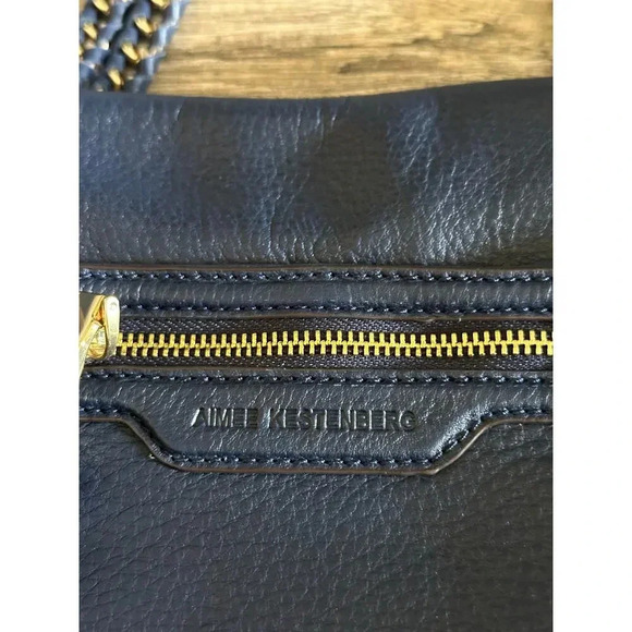 Aimee Kestenberg Blue Pebble Leather Gold Chain Straps Cali Shoulder Bag - Picture 2 of 12